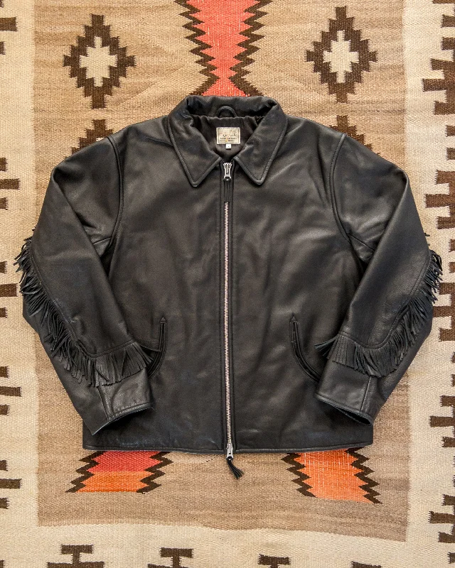 Mustang Fringe Leather Jacket - Black