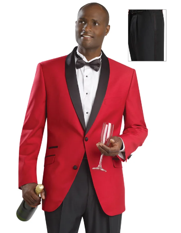 Mens Red & Black Shawl Prom Tuxedo