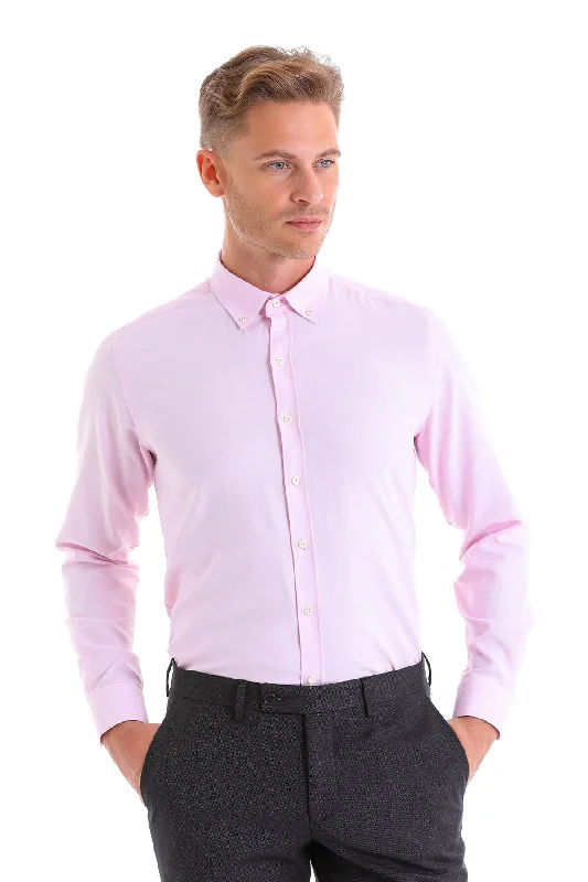 Comfort Fit Long Sleeve Cotton Blend Pink Casual Shirt