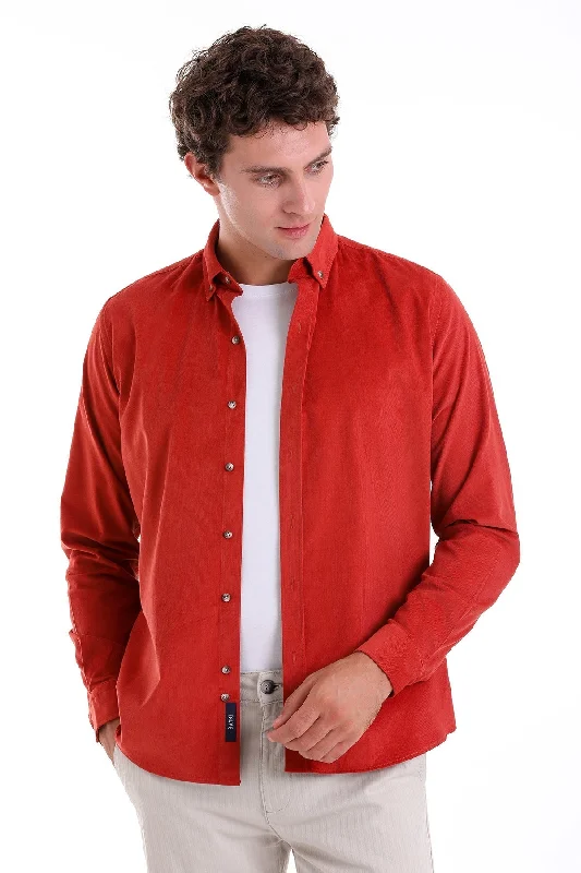 Comfort Fit Long Sleeve Cotton Brick Casual Shirt