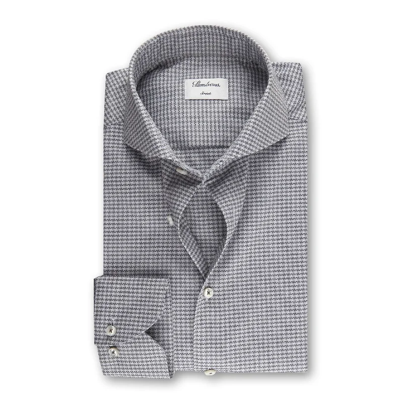 Fitted Body Grey Checked Stretch Shirt 612361 8444 383