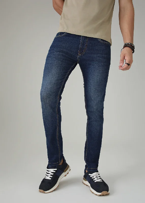 Dark Blue Low Fade Slim Fit Jeans