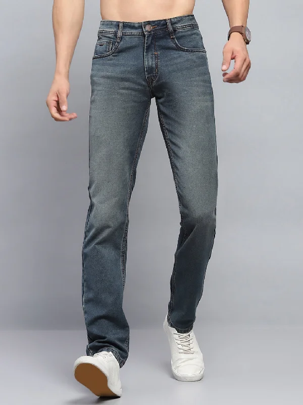 Men Blue Solid Narrow Fit Denim