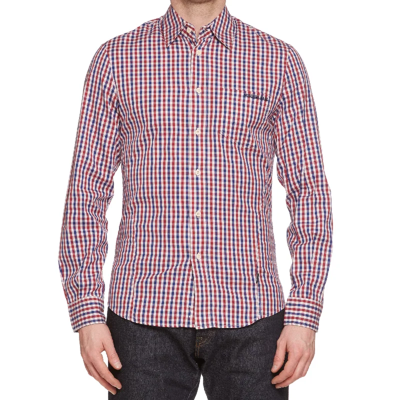 MOSCHINO Jeans Red-Blue Gingham Check Cotton Slim Fit Casual Shirt US M