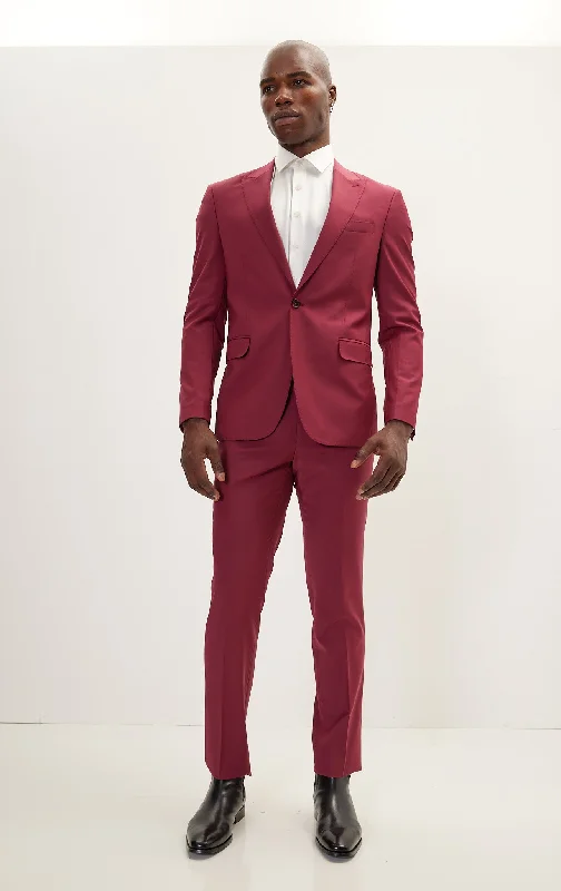 Super 120S Merino Wool Single Breasted Suit - Currant Maroon