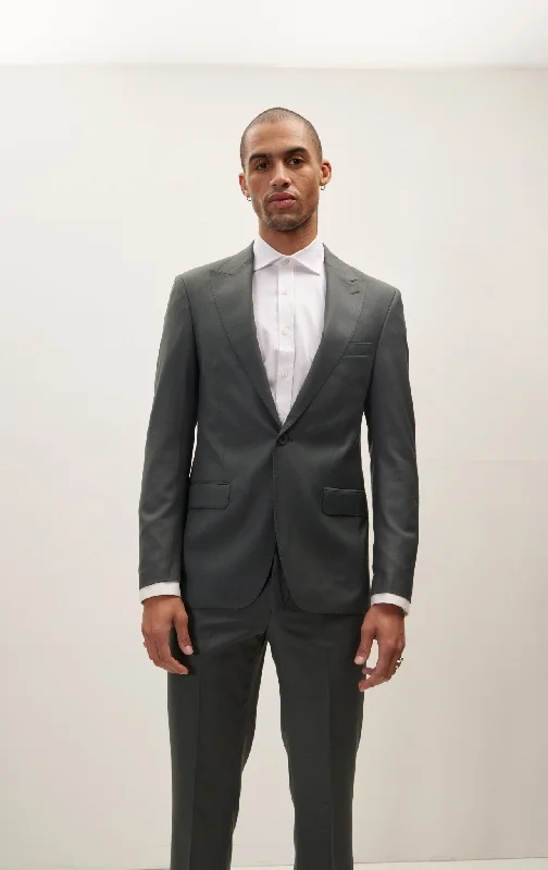 Super 180S Wool And Silk Single Breasted Suit - Dark Green