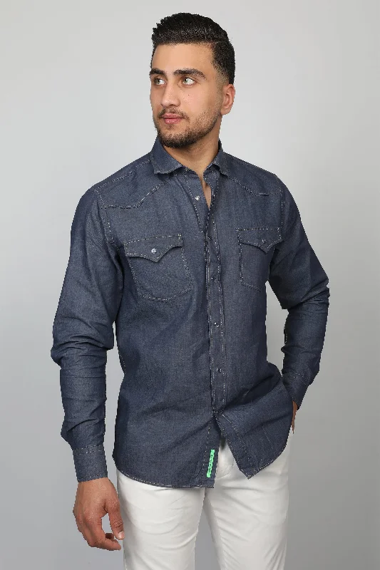 Navy Shirt with Chest Pockets