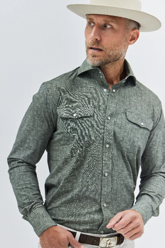 Kacey Performance Shirt in Sage Green Linen