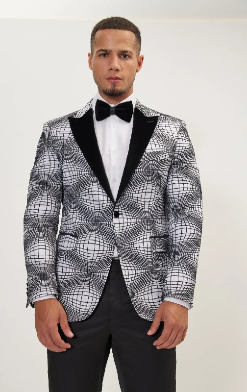 Curved Space Velvet Flocking Tuxedo Jacket -  White