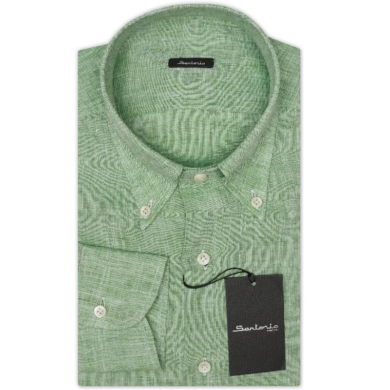 SARTORIO Napoli by KITON Green Linen Button-Down Casual Shirt NEW