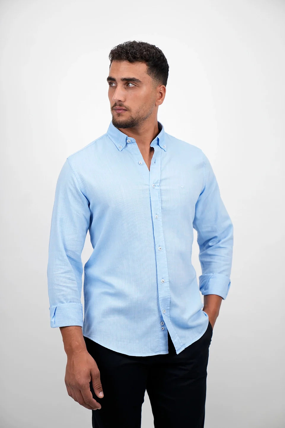 Casual Long Sleeved Blue Buttoned