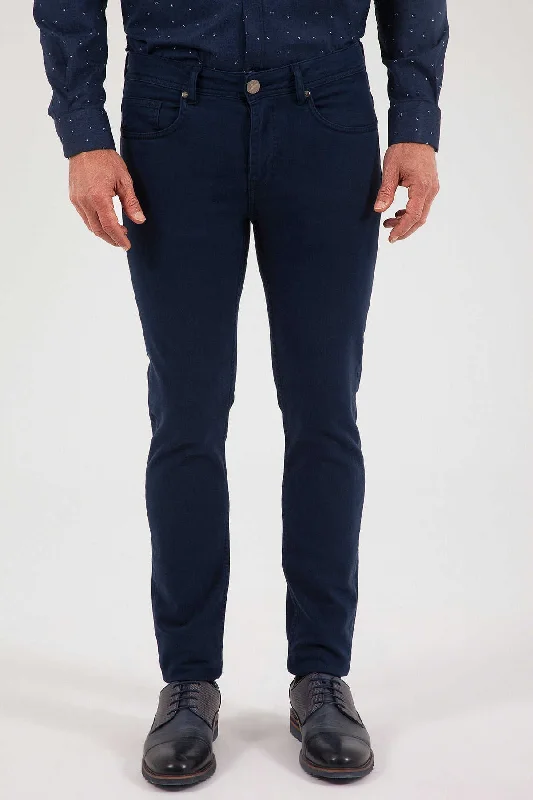 Slim Fit Navy 5 Pocket Cotton Denim