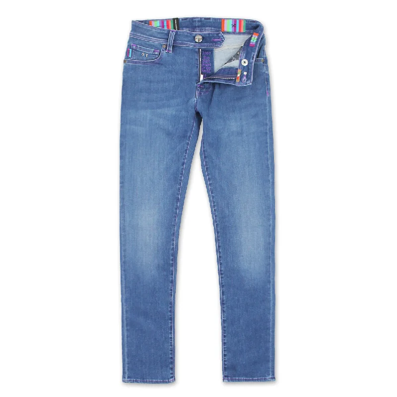 Tramarossa - Leonardo Slim 21E29 Purple Stitch Jeans in Mid Blue