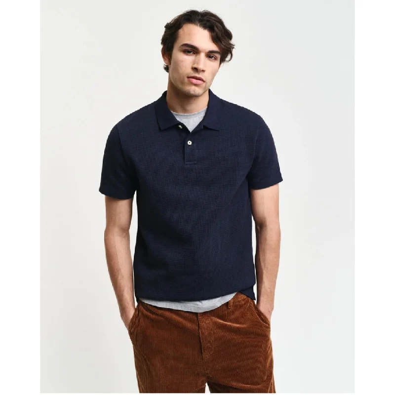 GANT Waffle Textured Polo Shirt 2062049 Evening Blue