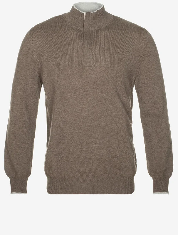 Mock Zip Alcantara Knitwear Brown