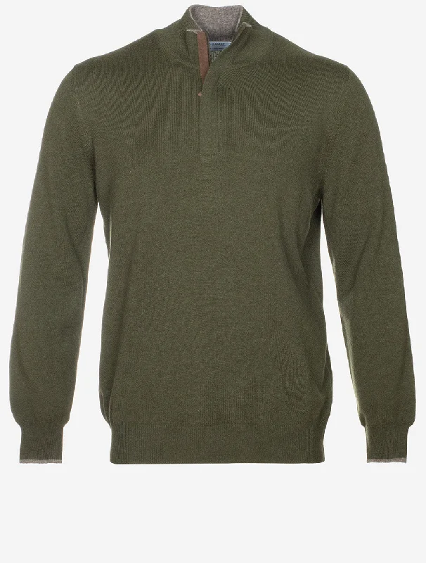 Mock Zip Alcantara Knitwear Green