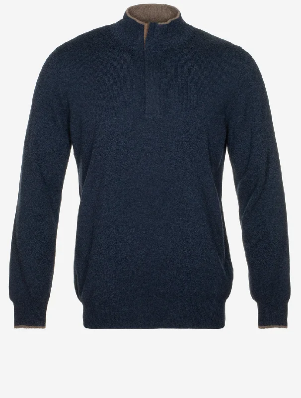 Mock Zip Alcantara Knitwear Navy