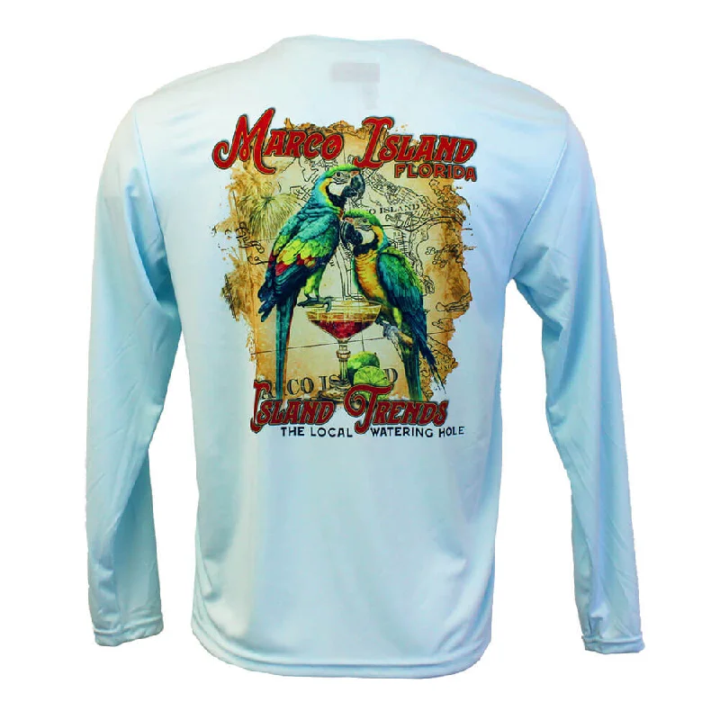 Island Trends Parrot Margarita Long Sleeve Performance T-Shirt - Pastel Blue