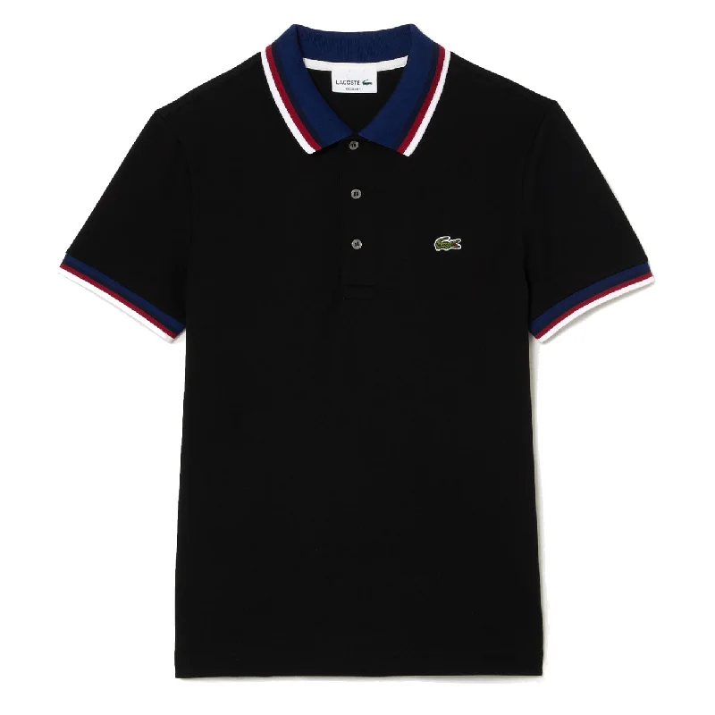 Lacoste Regular Fit Cotton Pique Contrast Collar Polo Shirt Black