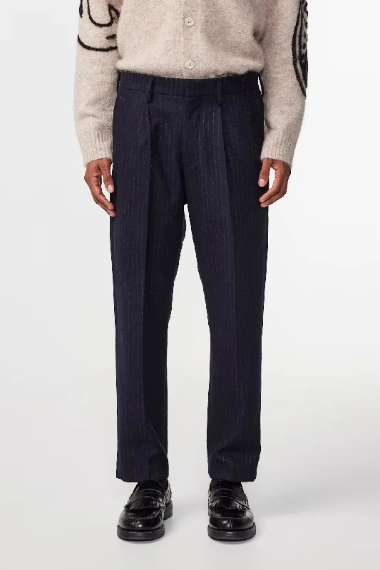 NN.07 Navy Blue Stripe Bill Wool Blend Tapered Pants