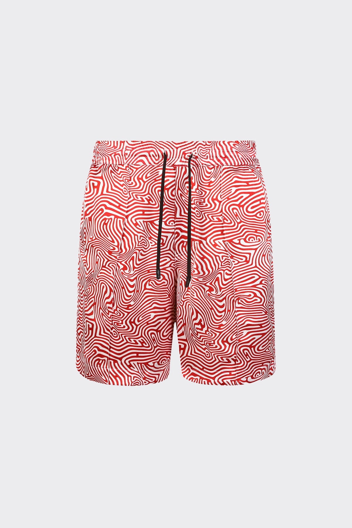 SILK PRINT SHORT | RED SWIRL MAZE