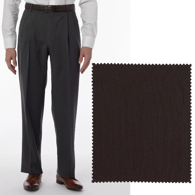 Super 120s Wool Gabardine Comfort-EZE Trouser in Brown (Manchester Pleated Model) by Ballin