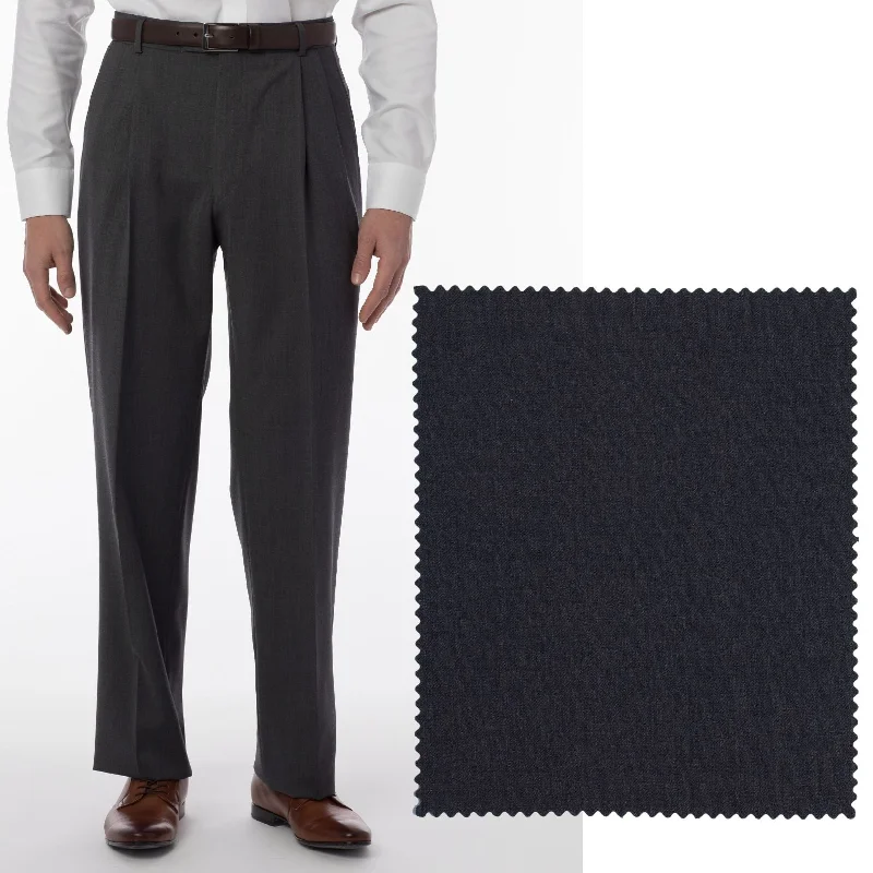 Super 120s Wool Gabardine Comfort-EZE Trouser in Charcoal (Manchester Pleated Model) by Ballin