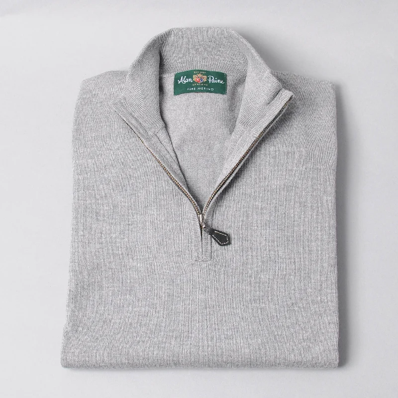 Alan Paine Merino Quarter Zip Sweater - Light Grey Mix