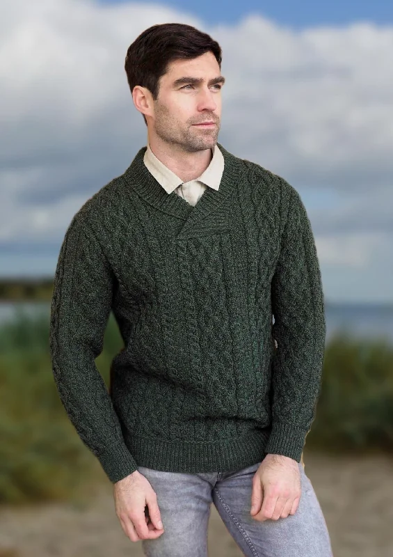 Aran Bunratty Shawl Collar Sweater | Green