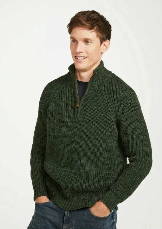 Men's Aran Fisherman Raglan Zip Sweater | Green